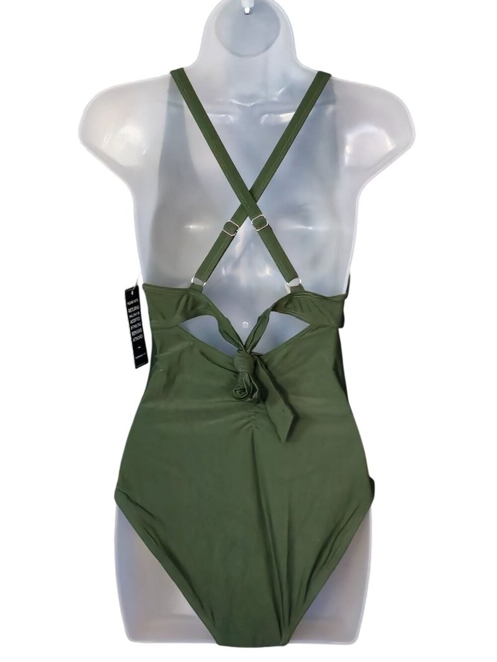 Olive Green Cutout One Piece Swimsuit M V Neck Cross Front Adjustable - Picture 9 of 10
